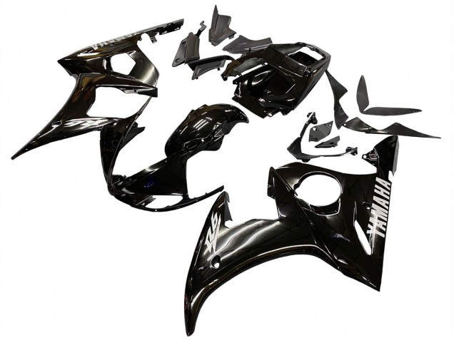 2003-2004 Yamaha YZF R6 Motorcycle Fairings - Glossy Black White Decals Canada