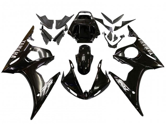 2003-2004 Yamaha YZF R6 Motorcycle Fairings - Glossy Black White Decals Canada