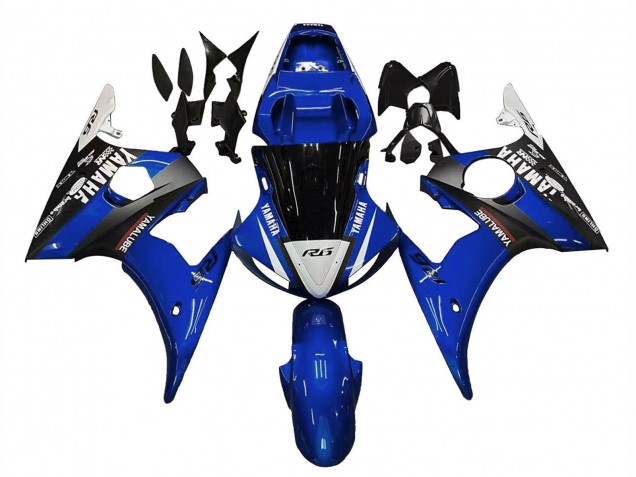 2003-2004 Yamaha YZF R6 Motorcycle Fairings - Blue White Glossy Black Yamalube Canada