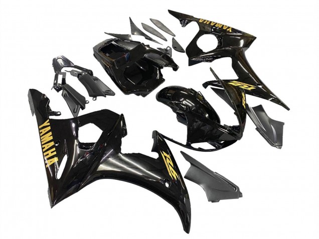2003-2004 Yamaha YZF R6 Motorcycle Fairings - Glossy Black Gold Decals Canada