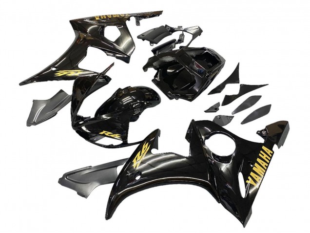 2003-2004 Yamaha YZF R6 Motorcycle Fairings - Glossy Black Gold Decals Canada