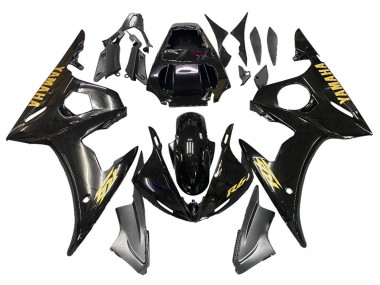 2003-2004 Yamaha YZF R6 Motorcycle Fairings - Glossy Black Gold Decals Canada
