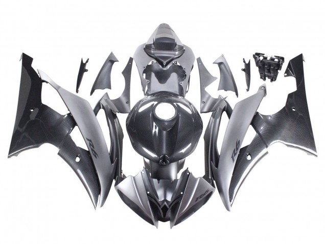 2008-2016 Yamaha YZF 600 R6 Motorcycle Fairings - Grey Black Carbon Fiber Style Canada