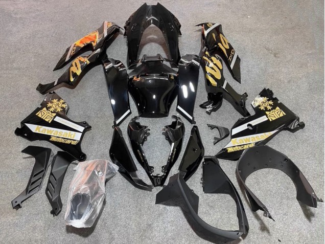 2021-2025 Kawasaki ZX10R Motorcycle Fairings - Glossy Black Gold Elf Snow Canada