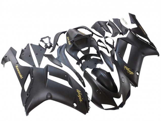 2007-2008 Kawasaki ZX6R Motorcycle Fairings - Matte Black with Yellow Logo Ninja Canada