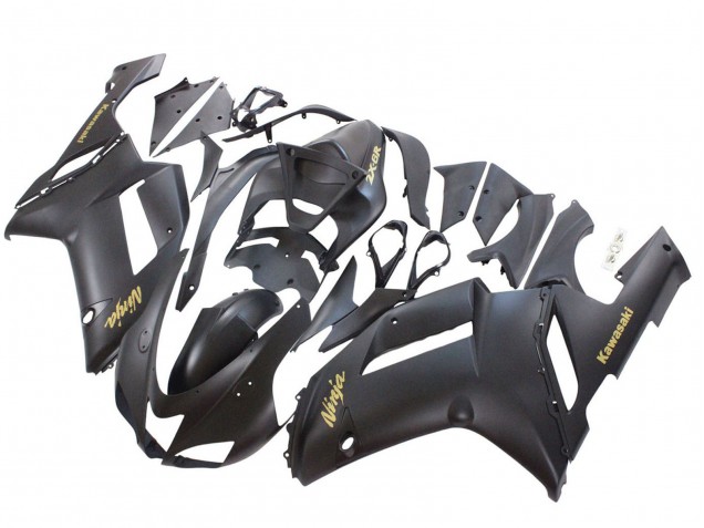 2007-2008 Kawasaki ZX6R Motorcycle Fairings - Matte Black with Yellow Logo Ninja Canada