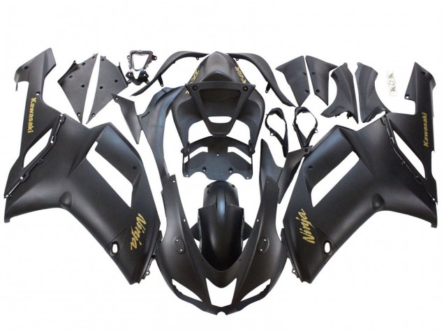 2007-2008 Kawasaki ZX6R Motorcycle Fairings - Matte Black with Yellow Logo Ninja Canada