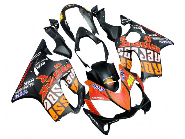 2004-2007 Honda CBR600 F4i Motorcycle Fairings - Matte Black Orange Rossi Canada