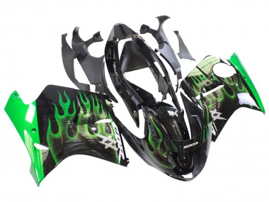 1996-2007 Honda CBR1100XX Blackbird Motorcycle Fairing - Glossy Black Green Flame Canada