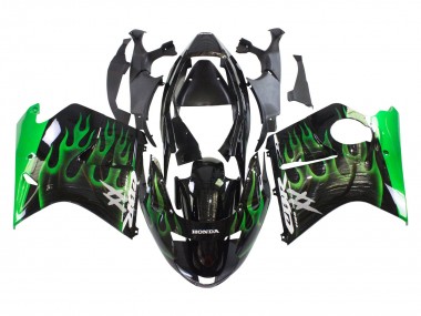 1996-2007 Honda CBR1100XX Blackbird Motorcycle Fairing - Glossy Black Green Flame Canada
