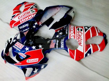 1999-2000 Honda CBR600 F4 Motorcycle Fairings - Red White Blue Glossy Black Star Castrol Canada