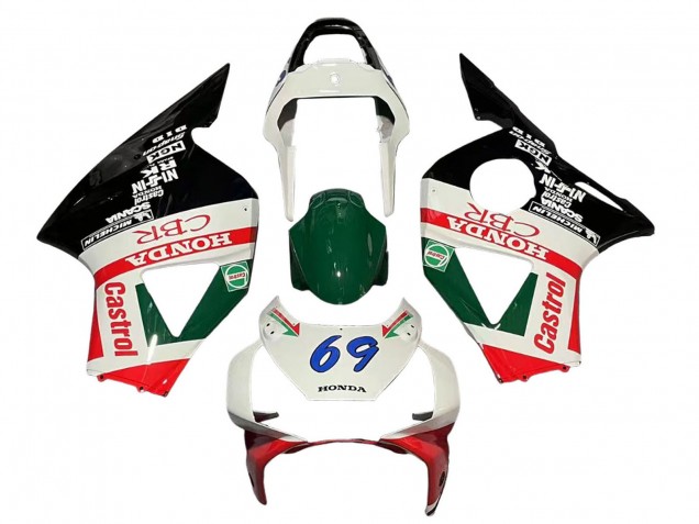 2002-2003 Honda CBR900RR 954 Motorcycle Fairings - White Red Green Glossy Black Castrol Canada