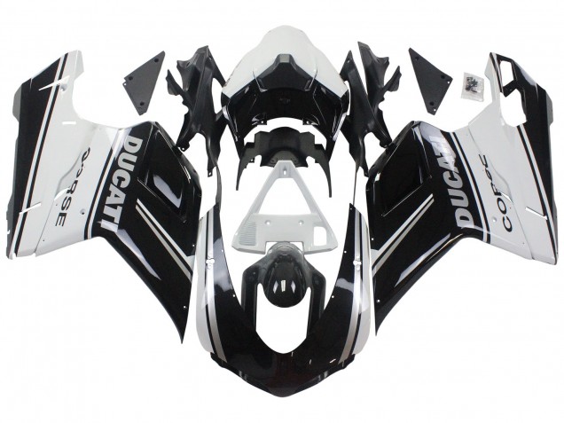 2007-2014 Ducati 848/1098/1198 Motorcycle Fairings - White Glossy Black Corse Canada