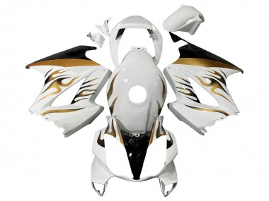 2002-2013 Honda VFR 800 Motorcycle Fairings - White Gold Flame Canada