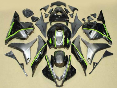2009-2012 Honda CBR600RR Motorcycle Fairings - Silver Glossy Black with Fluorescent Green Lines Canada