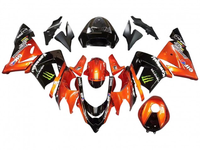 2004-2005 Kawasaki ZX10R Motorcycle Fairings - Burnt Orange Black Monster Elf Canada