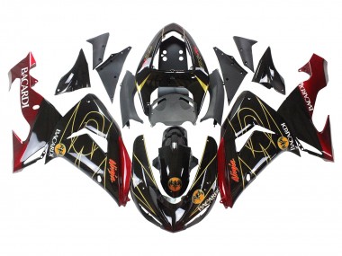 2006-2007 Kawasaki ZX10R Motorcycle Fairings - Black Red Gold BACARDI Canada