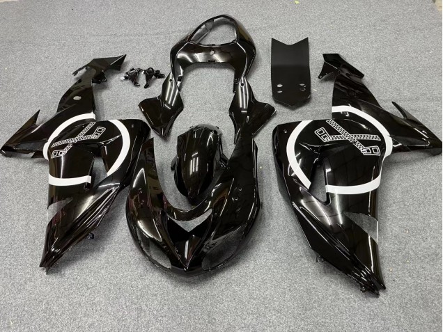 2006-2007 Kawasaki ZX10R Motorcycle Fairings - Glossy Black White Circle Canada