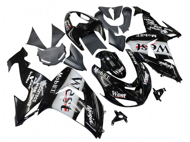 2006-2007 Kawasaki ZX10R Motorcycle Fairings - Glossy Black White West Canada