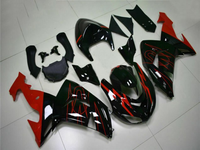 2006-2007 Kawasaki ZX10R Motorcycle Fairings - Glossy Black Red Canada