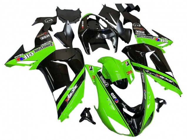 2006-2007 Kawasaki ZX10R Motorcycle Fairings - Green Black Elf Touch4 3M Canada
