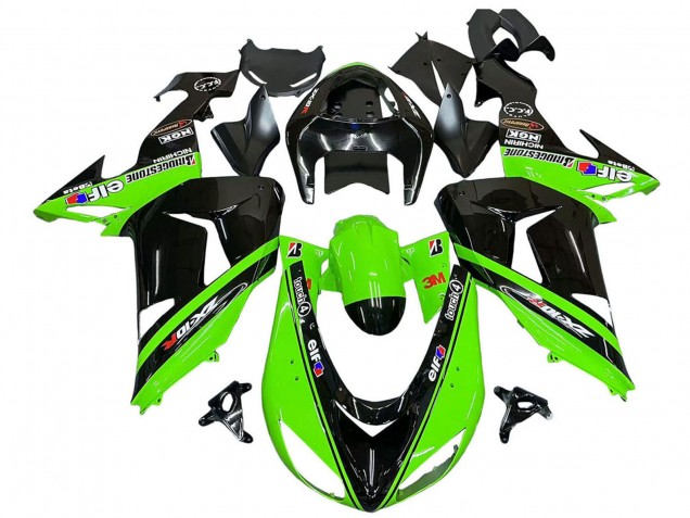 2006-2007 Kawasaki ZX10R Motorcycle Fairings - Green Black Elf Touch4 3M Canada