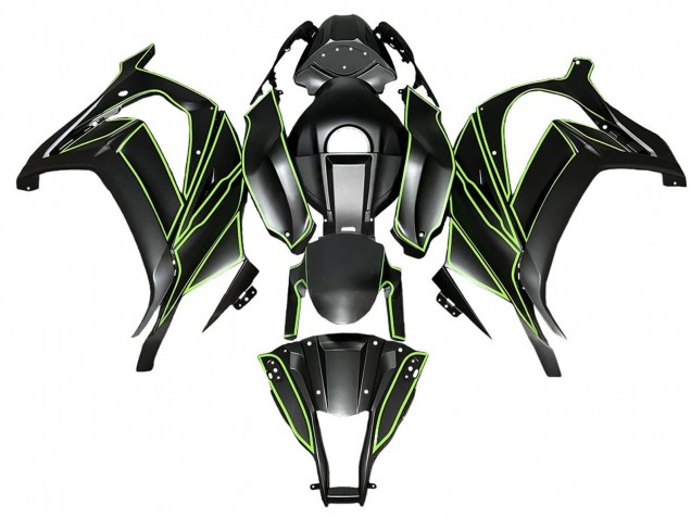 2008-2010 Kawasaki ZX10R Motorcycle Fairings - Matte Black Green Lines Canada