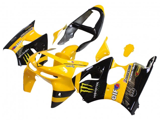 1998-1999 Kawasaki ZX6R Motorcycle Fairings - Yellow Black Monster Elf Bridgestone Canada