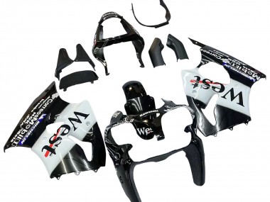 2000-2002 Kawasaki ZX6R Motorcycle Fairings - Glossy Black White West Michelin Canada
