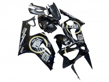 2003-2004 Kawasaki ZX6R Motorcycle Fairings - Glossy Black White Motul Lucky Strike Canada