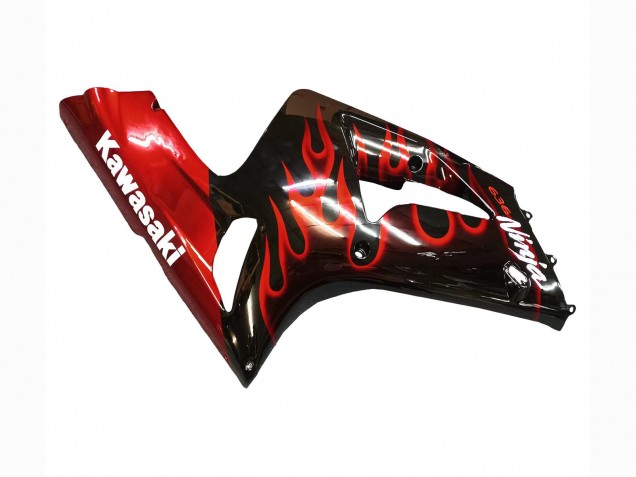 2003-2004 Kawasaki ZX6R Motorcycle Fairings - Glossy Black Red Flame Canada