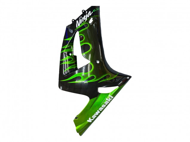 2003-2004 Kawasaki ZX6R Motorcycle Fairings - Glossy Black Green Flame Canada