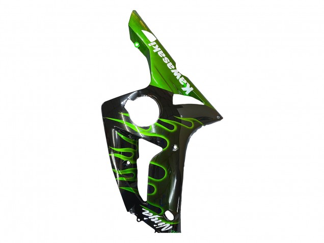 2003-2004 Kawasaki ZX6R Motorcycle Fairings - Glossy Black Green Flame Canada