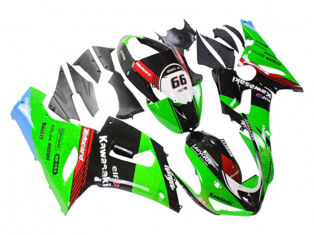 2005-2006 Kawasaki ZX6R Motorcycle Fairings - Green Red Black Elf 66 Canada