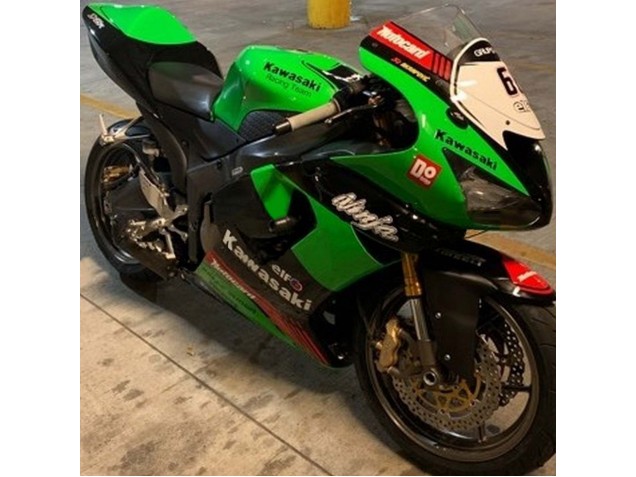 2005-2006 Kawasaki ZX6R Motorcycle Fairings - Green Red Black Elf 66 Canada