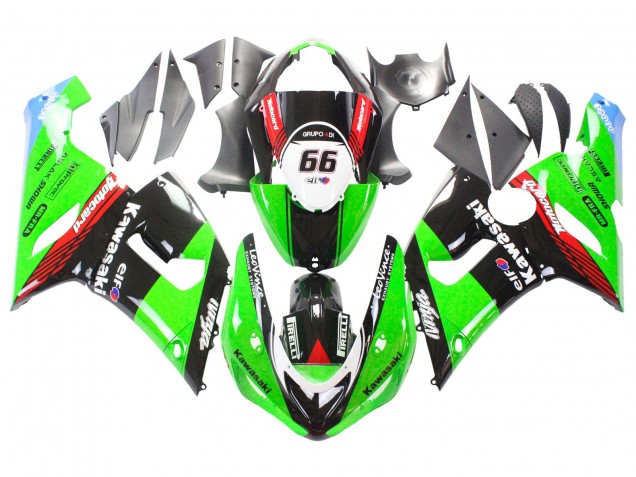2005-2006 Kawasaki ZX6R Motorcycle Fairings - Green Red Black Elf 66 Canada