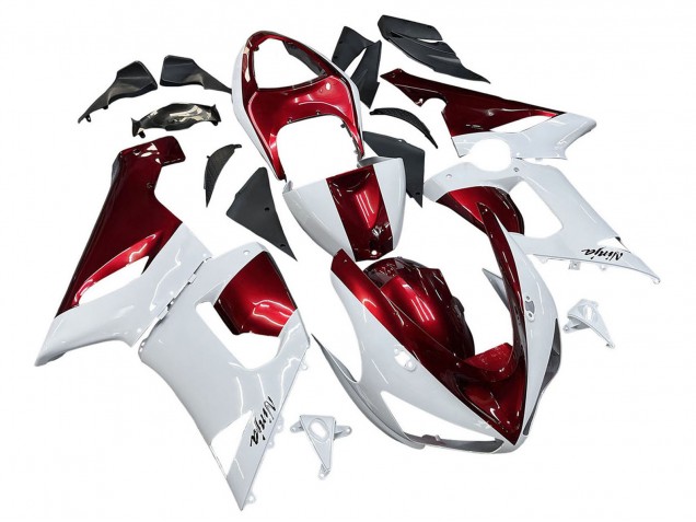 2005-2006 Kawasaki ZX6R Motorcycle Fairings - White Red Canada