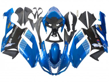 2007-2008 Kawasaki ZX6R Motorcycle Fairings - Black Blue Elf Canada