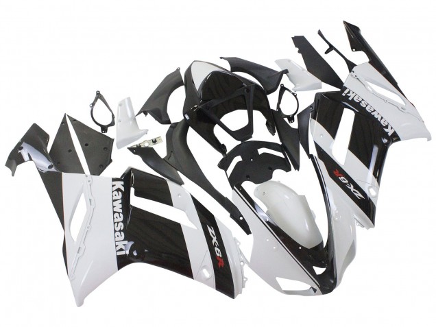 2007-2008 Kawasaki ZX6R Motorcycle Fairing - White Black Canada