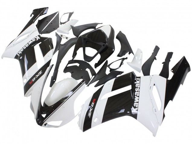 2007-2008 Kawasaki ZX6R Motorcycle Fairing - White Black Canada