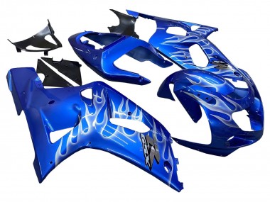 2001-2003 Suzuki GSXR 600 / GSXR 750 Motorcycle Fairings - Blue with White Flame Canada