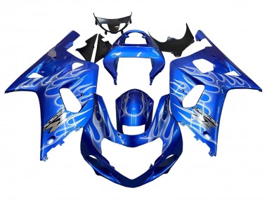 2001-2003 Suzuki GSXR 600 / GSXR 750 Motorcycle Fairings - Blue with White Flame Canada