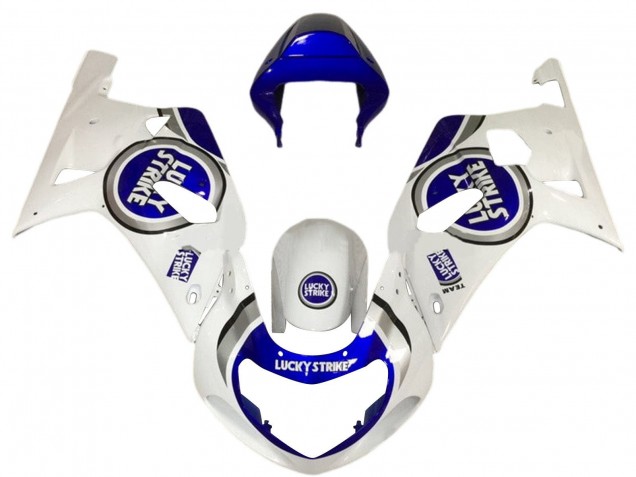 2001-2003 Suzuki GSXR 600 / GSXR 750 Motorcycle Fairings - White Blue Lucky Strike Canada