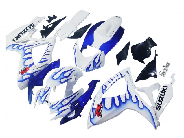 2006-2007 Suzuki GSXR 600 / GSXR 750 Motorcycle Fairings - White Blue Flame Canada