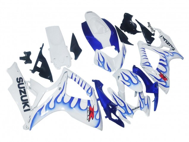 2006-2007 Suzuki GSXR 600 / GSXR 750 Motorcycle Fairings - White Blue Flame Canada