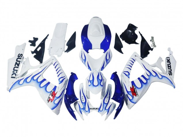 2006-2007 Suzuki GSXR 600 / GSXR 750 Motorcycle Fairings - White Blue Flame Canada