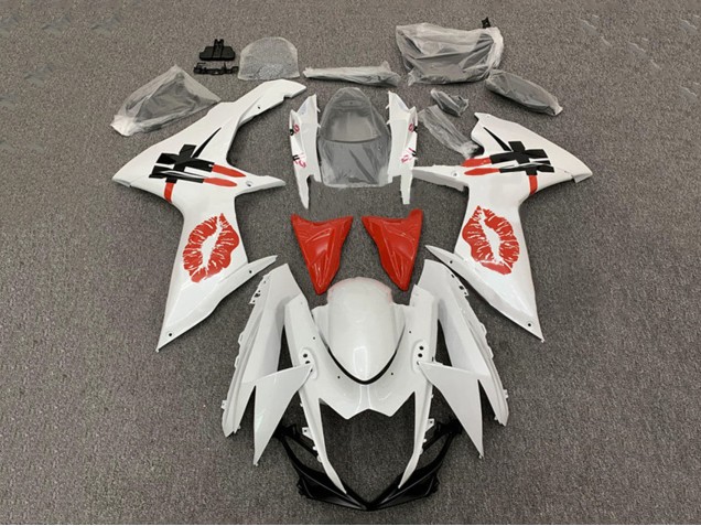 2008-2010 Suzuki GSXR 600 / GSXR 750 Motorcycle Fairings - White Red Lipstick Canada
