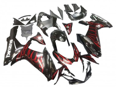 2011-2024 Suzuki GSXR 600 / GSXR 750 Motorcycle Fairings - Glossy Black Red Flame Canada