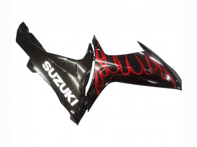 2011-2024 Suzuki GSXR 600 / GSXR 750 Motorcycle Fairings - Glossy Black Red Flame Canada