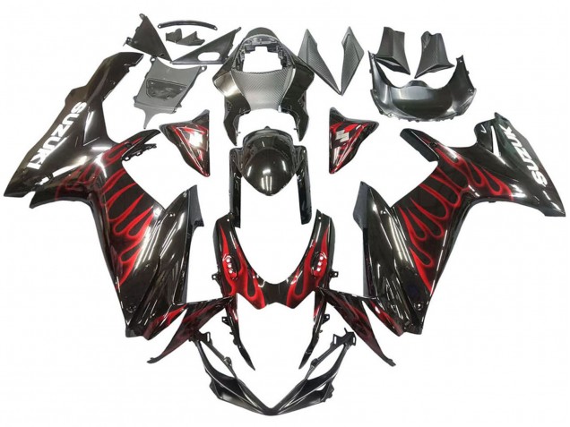 2011-2024 Suzuki GSXR 600 / GSXR 750 Motorcycle Fairings - Glossy Black Red Flame Canada